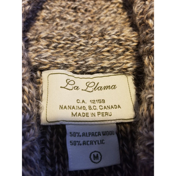 Womens Sweater-LA LLAMA-PERU-brown marled alpaca blend hooded duster/cardigan-M - Picture 4 of 4